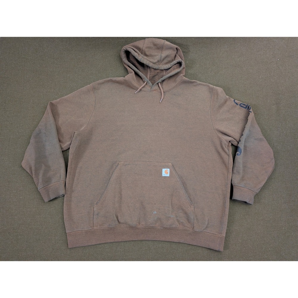 Carhartt Hoodie Mens XXL Brown Fleece Pullover Sweatshirt Kangaroo Pocket Faded